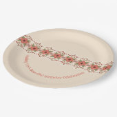 赤オレンジ色フローラ ペーパープレート (アングル)