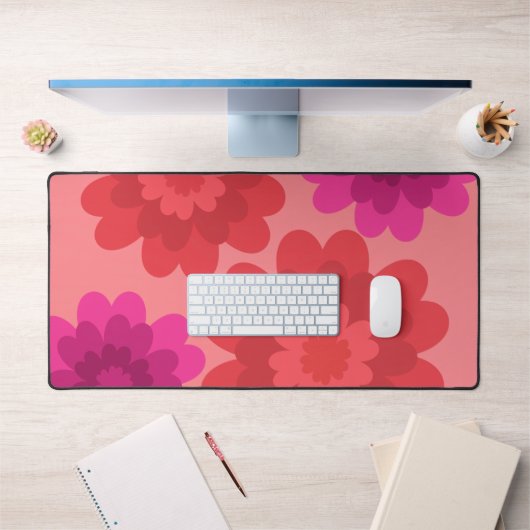 赤オレンジ色ホットピンクモダンの花 デスクマット (オフィス1)