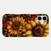 赤オレンジ黄色の秋ひまわり花 iPhoneケース (裏面横)