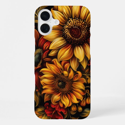 赤オレンジ黄色の秋ひまわり花 iPhoneケース (裏面)