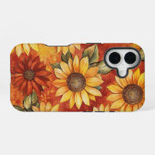 赤オレンジ黄色の秋ひまわり花 iPhone 16ケース (裏面横)