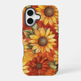 赤オレンジ黄色の秋ひまわり花 iPhone 16ケース