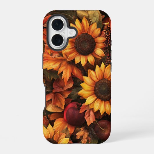 赤オレンジ黄色の秋ひまわり花 iPhone 16ケース (裏面)