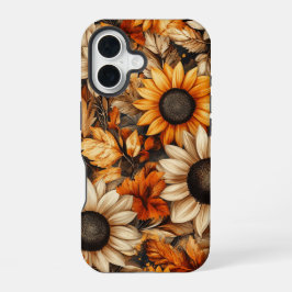 赤オレンジ黄色の秋ひまわり花 iPhone 16ケース