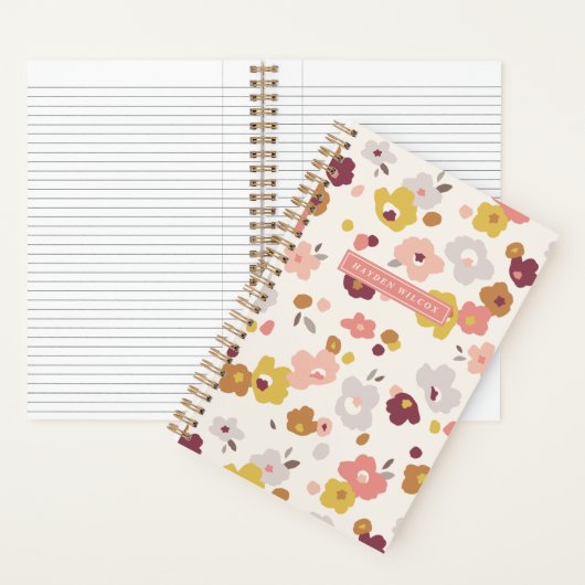 赤オレンジ黄色の花柄スパイラルノートブック ノートブック (内側)