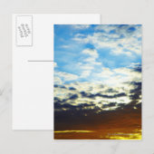赤オレンジ 青 雲のある夕焼け ポストカード (正面/裏面)