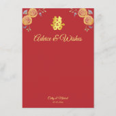 赤オレン中国のジ結婚フローラの二重の幸せ アドバイスカード (正面)