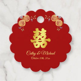 赤オレン中国のジ結婚フローラの二重の幸せ フェイバータグ