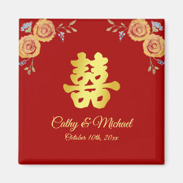 赤オレン中国のジ結婚フローラの二重の幸せ マグネット