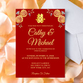 赤オレン中国のジ結婚フローラの二重の幸せ 招待状