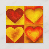 赤オレン絵を描ジ水色ハートアートラブ スクエア名刺 (正面)