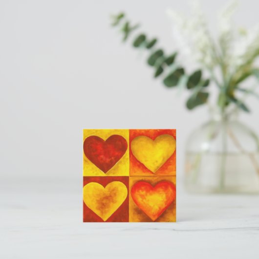 赤オレン絵を描ジ水色ハートアートラブ スクエア名刺 (スタンド正面)