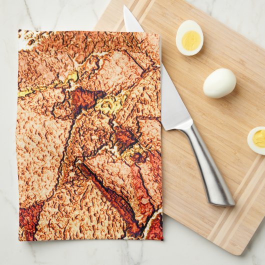 赤オレン絵を描ズ火山石スケッチ キッチンタオル (四つ折り)