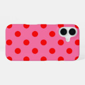 赤オンピンク水玉模様パターンデザイン iPhone 16ケース (裏面横)