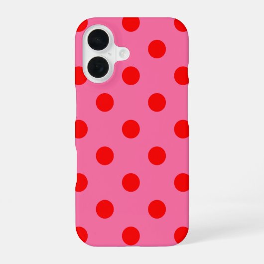 赤オンピンク水玉模様パターンデザイン iPhone 16ケース (裏面)