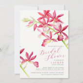 赤オーキッド水彩植物性ブライダルシャワー 招待状 (正面)