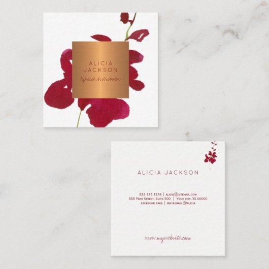 赤オーキッド銅バラ金ゴールド口紅ディストリビューター スクエア名刺 (正面/裏面)
