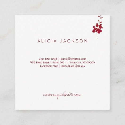 赤オーキッド銅バラ金ゴールド口紅ディストリビューター スクエア名刺 (裏面)