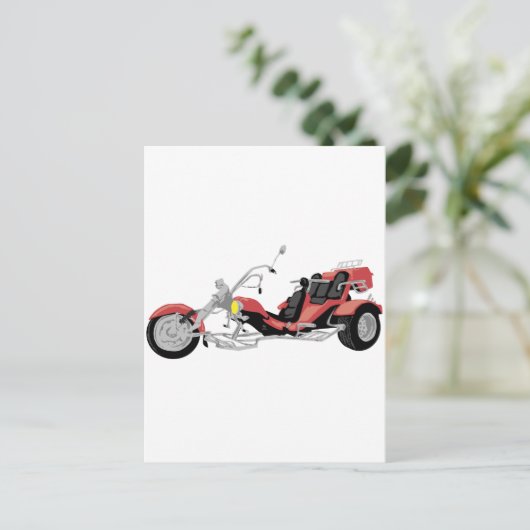 赤オートバイのトライク ポストカード (スタンド正面)