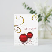 赤オーナメントウィンターウェディングスプ インビテーションポストカード (スタンド正面)