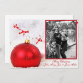 赤オーナメントホワイトツリーフォトカード シーズンカード (正面/裏面)