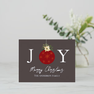 赤オーナメントメリークリスマスJOYシルバー 箔シーズンポストカード