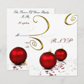 赤オーナメント冬の結婚式rsvp 出欠カード (正面/裏面)