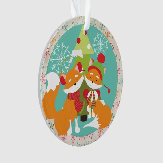 赤カスタマイズキツネクリスマスアクリルオーナメント オーナメント (正面)