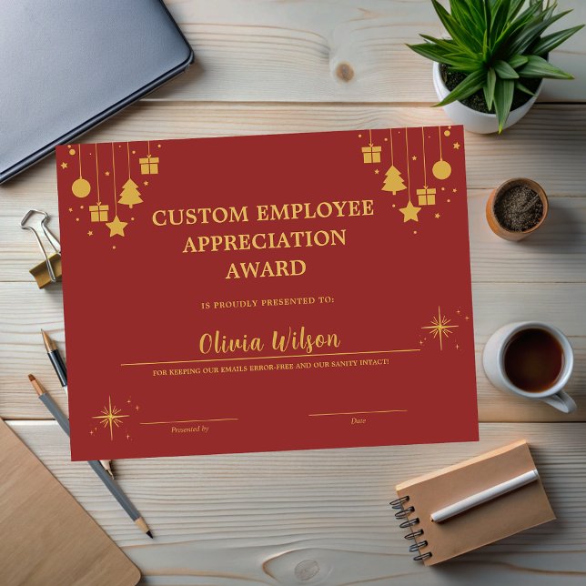 赤カスタマイズビジネス休日従業員賞 (Customized Red Business Holiday Employee Award)