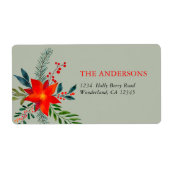 赤カスタマイズポインセチア聖降誕祭 ラベル (正面)