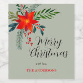 赤カスタマイズポインセチア聖降誕祭 ワインラベル (シングルラベル)