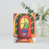 赤カスタマイズメリークリスマスフロントドアコージーホーム シーズンポストカード (スタンド正面)