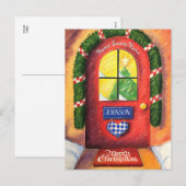 赤カスタマイズメリークリスマスフロントドアコージーホーム シーズンポストカード (正面/裏面)