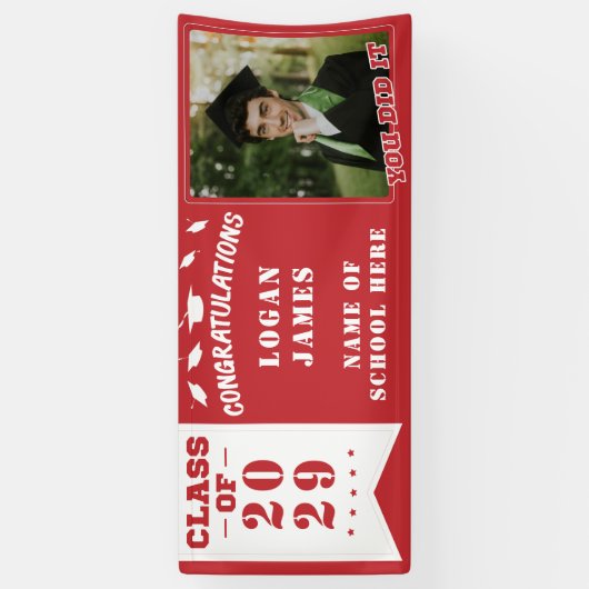 赤カスタマイズ卒業式2025名&写真 横断幕 (縦)