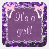 赤カスタマイズ女の子シャワーパープルキラキラ スクエアシール (正面)