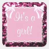 赤カスタマイズ女の子シャワーピンクのキラキラ スクエアシール (正面)