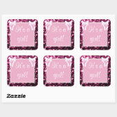 赤カスタマイズ女の子シャワーピンクのキラキラ スクエアシール (シート)