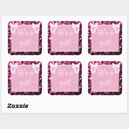 赤カスタマイズ女の子シャワーピンクのキラキラ スクエアシール (シート)