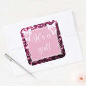 赤カスタマイズ女の子シャワーピンクのキラキラ スクエアシール (封筒)