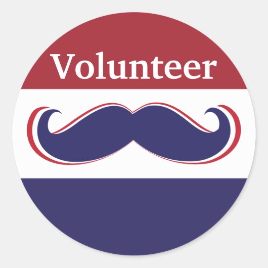 赤カスタマイズ白と青の口ひげデザイン ラウンドシール (正面)