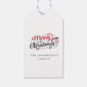 赤カスタマイズ花模様家族の写真メリークリスマス ギフトタグ (裏面)