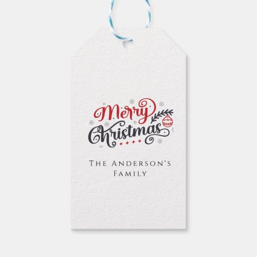 赤カスタマイズ花模様家族の写真メリークリスマス ギフトタグ (裏面)