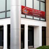 赤カスタマイズ車洗面コミカル漫画車大 横断幕 (ビルの外側)