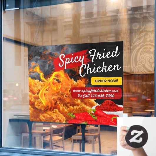 赤カスタマイズ黒スパイシー唐揚げレストラン ウィンドウサイン (カフェ窓)