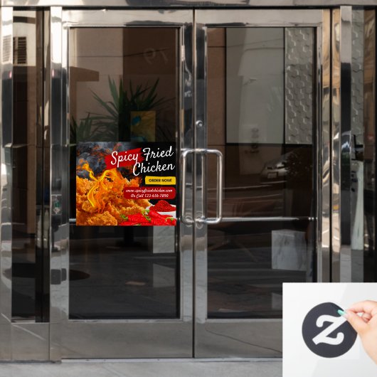 赤カスタマイズ黒スパイシー唐揚げレストラン ウィンドウサイン (オフィスドア)