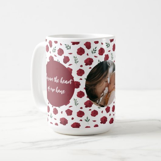 赤カスタムい花の付いたフォトマグカップ | 母の日 コーヒーマグカップ (正面左)