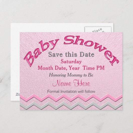 赤カスタムちゃんシャワーカードの日付保存かわいい 案内ポストカード (正面/裏面)