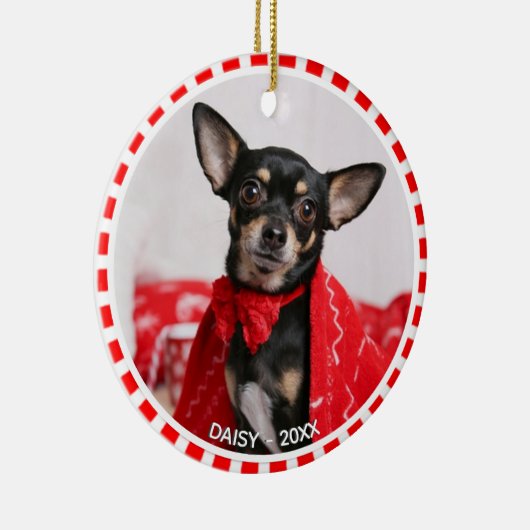赤カスタムと白のフレームとチワワ犬の写真 セラミックオーナメント (右)