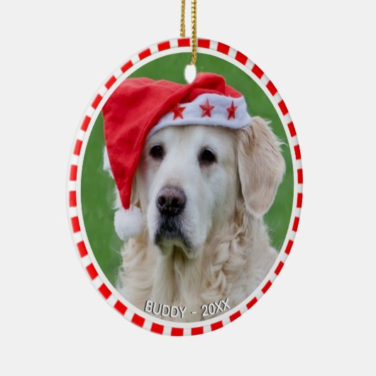 赤カスタムと白のフレームとラブラドール犬の写真 セラミックオーナメント (右)