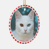 赤カスタムと白のフレームの白い猫の写真 セラミックオーナメント (右)